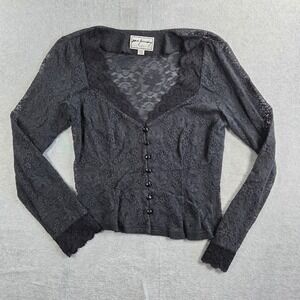 Ann Ferriday Lace Cardigan Women One Size Black Sheer Floral Scalloped Gothic